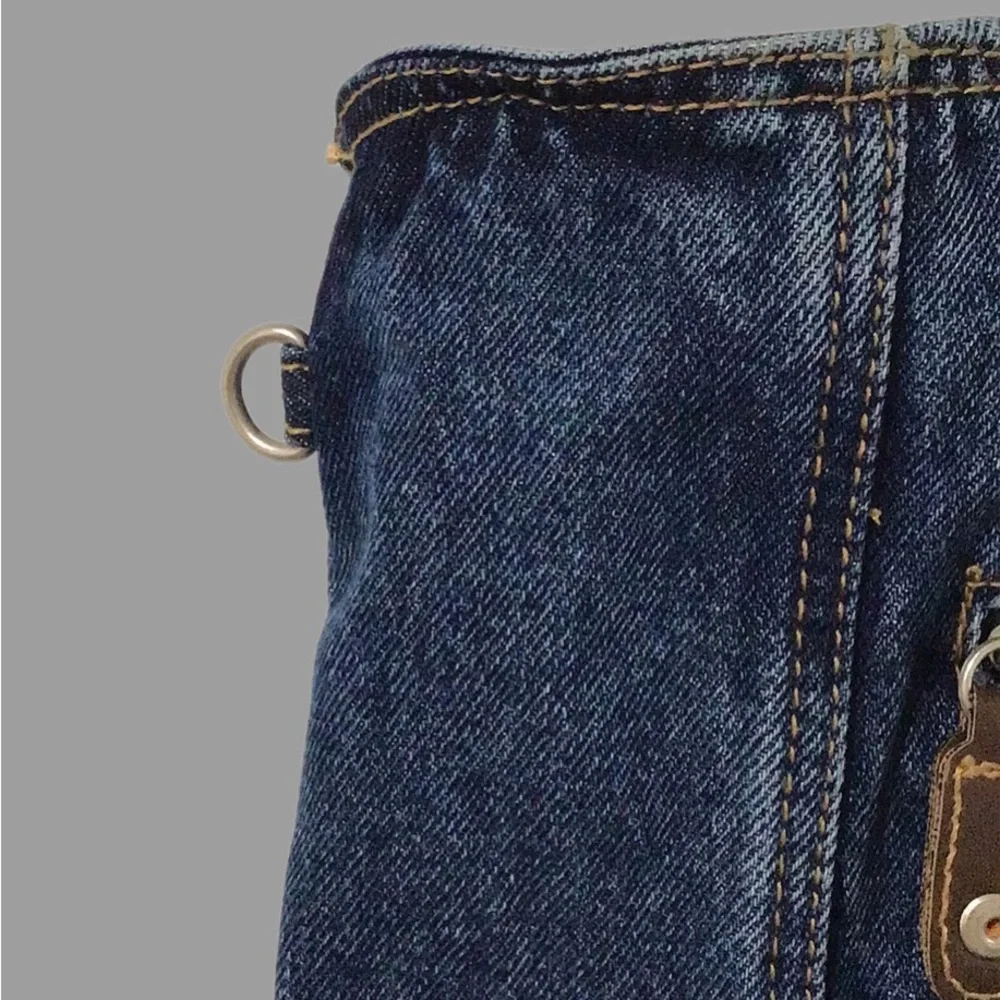 Denim Lightweight Large Tote, Shoulder Bag, Shopping, Pocket Decor, Cotton, Blue - Picture 7 of 11